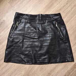 Black Faux Leather Mini Skirt With Zippered Pockets